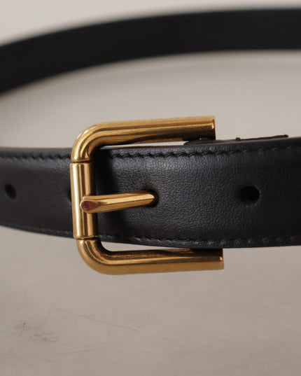 Dolce & Gabbana Black Leather Embellished Crystal Logo Belt