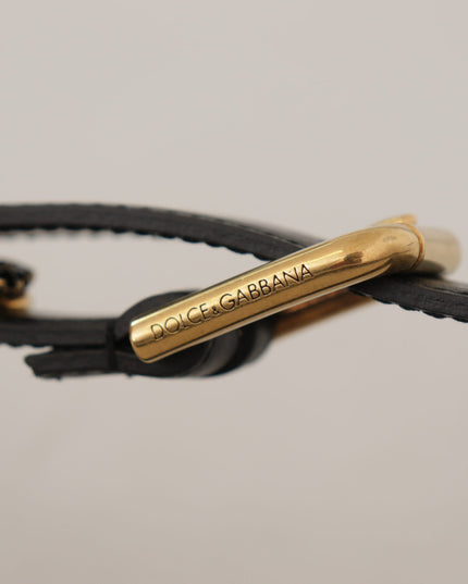 Dolce & Gabbana Black Leather Embellished Crystal Logo Belt