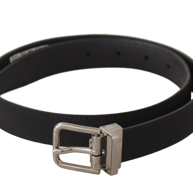 Dolce & Gabbana Black Canvas Leather Silver Tone Metal Buckle Belt