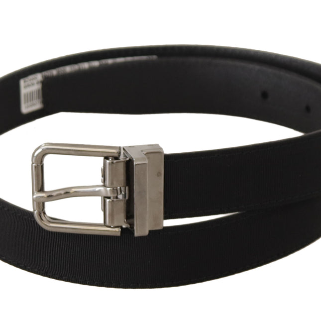 Dolce & Gabbana Black Canvas Leather Silver Tone Metal Buckle Belt