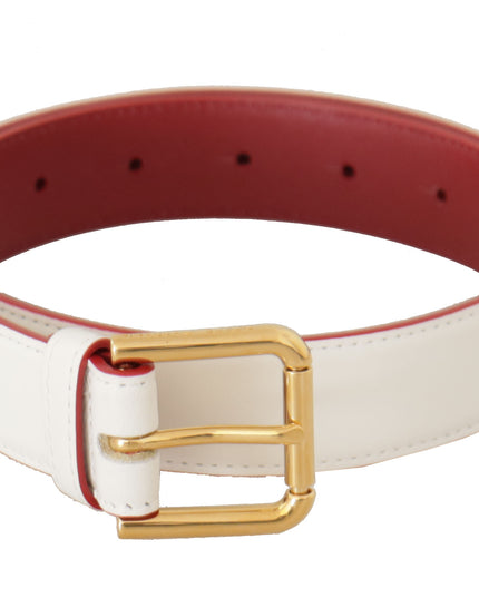 Dolce & Gabbana White Calf Leather Two-Toned Gold Metal Buckle Belt