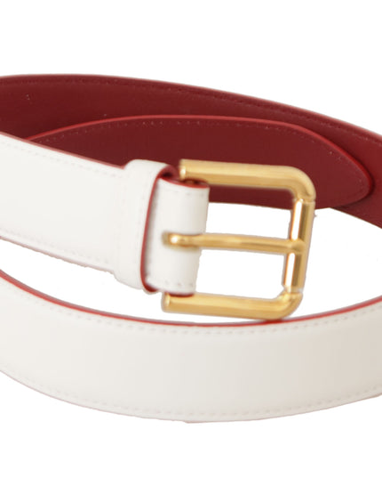 Dolce & Gabbana White Calf Leather Two-Toned Gold Metal Buckle Belt