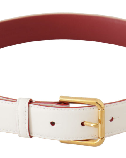 Dolce & Gabbana White Calf Leather Two-Toned Gold Metal Buckle Belt
