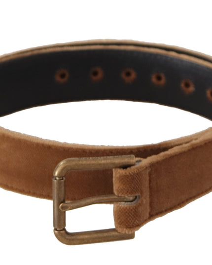 Dolce & Gabbana Brown Velvet Bronze Vintage Logo Metal Buckle Belt