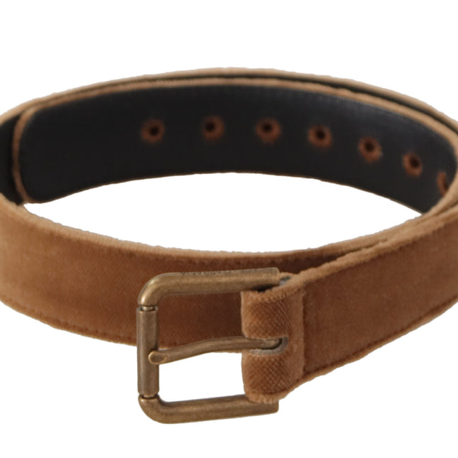 Dolce & Gabbana Brown Velvet Bronze Vintage Logo Metal Buckle Belt