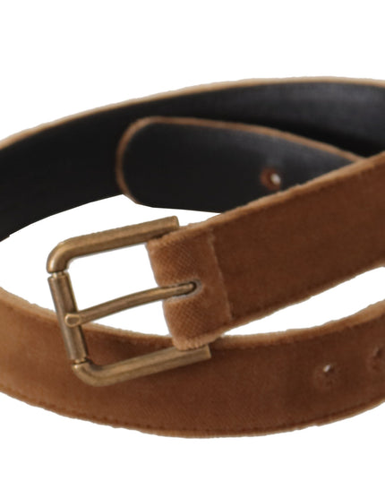 Dolce & Gabbana Brown Velvet Bronze Vintage Logo Metal Buckle Belt
