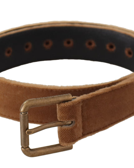 Dolce & Gabbana Brown Velvet Bronze Vintage Logo Metal Buckle Belt