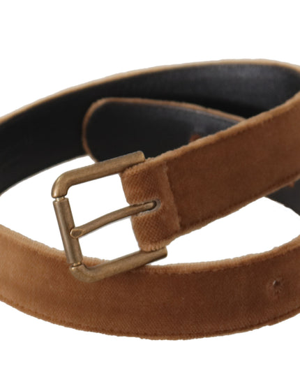 Dolce & Gabbana Brown Velvet Bronze Vintage Logo Metal Buckle Belt