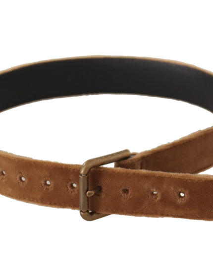 Dolce & Gabbana Brown Velvet Bronze Vintage Logo Metal Buckle Belt