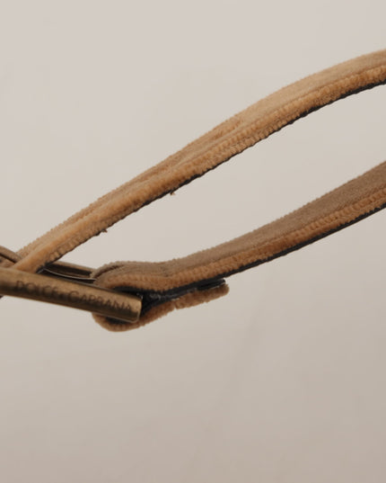 Dolce & Gabbana Brown Velvet Bronze Vintage Logo Metal Buckle Belt