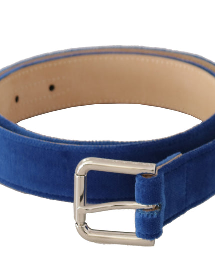 Dolce & Gabbana Blue Velvet Silver Logo Engraved Metal Buckle Belt