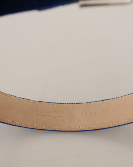 Dolce & Gabbana Blue Velvet Silver Logo Engraved Metal Buckle Belt