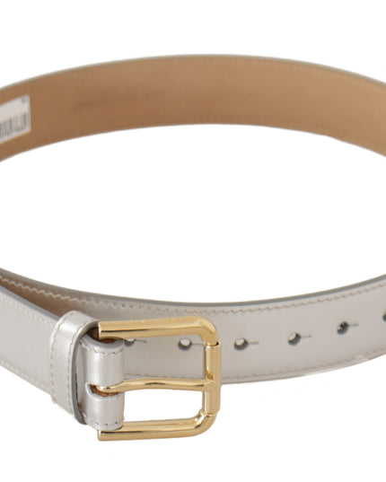 Dolce & Gabbana Silver Leather Gold Tone Logo Metal Buckle Belt
