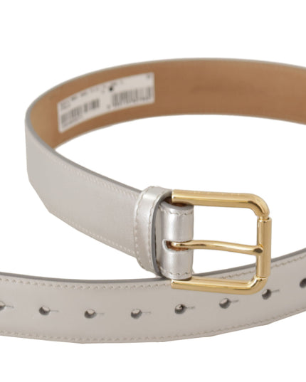 Dolce & Gabbana Silver Leather Gold Tone Logo Metal Buckle Belt