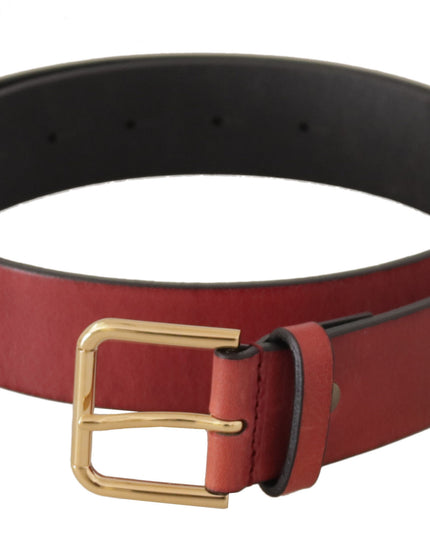 Dolce & Gabbana Red Leather Gold Logo Engraved Metal Buckle Belt