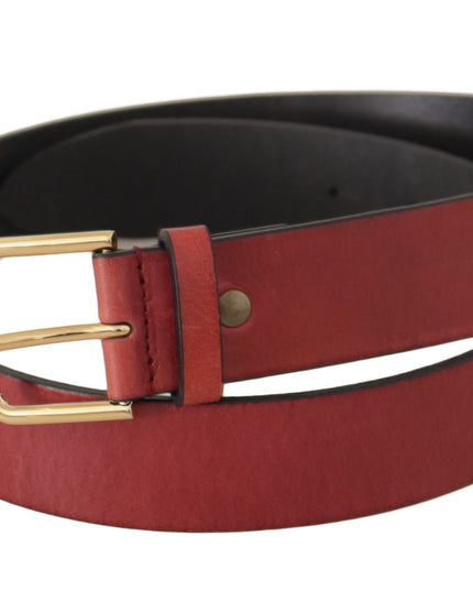 Dolce & Gabbana Red Leather Gold Logo Engraved Metal Buckle Belt