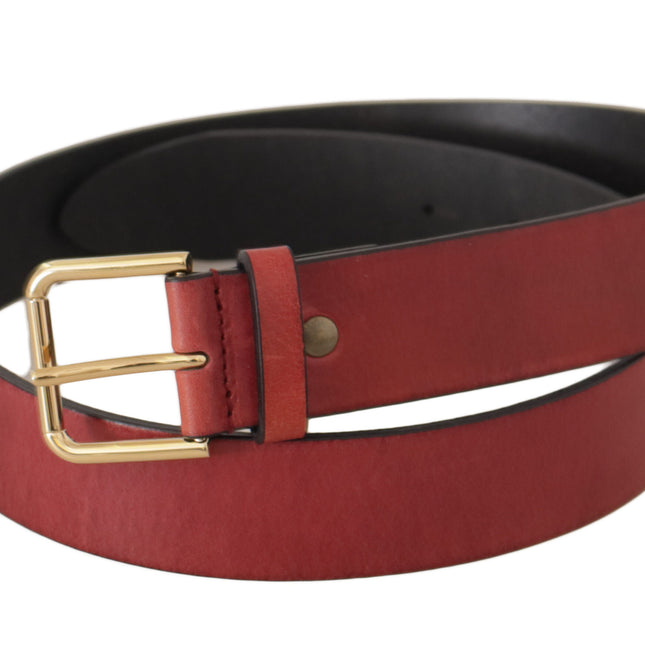 Dolce & Gabbana Red Leather Gold Logo Engraved Metal Buckle Belt