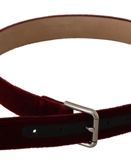 Dolce & Gabbana Red Velvet Silver Logo Engraved Metal Buckle Belt