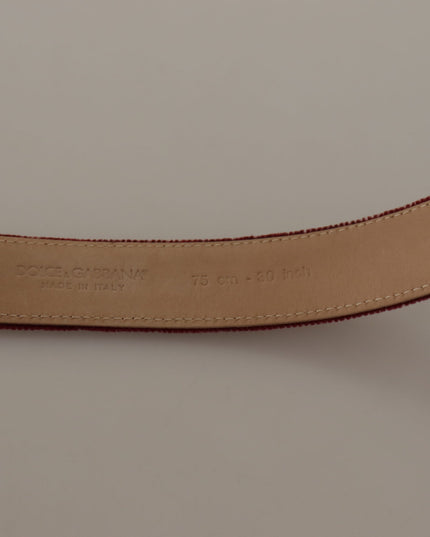 Dolce & Gabbana Red Velvet Silver Logo Engraved Metal Buckle Belt
