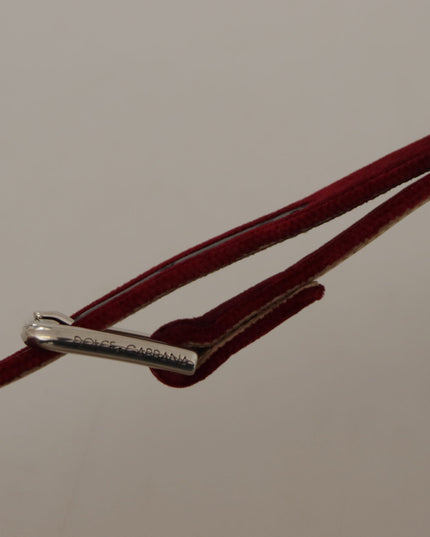 Dolce & Gabbana Red Velvet Silver Logo Engraved Metal Buckle Belt