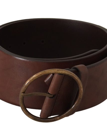 Dolce & Gabbana Dark Brown Wide Waist Leather Metal Round Buckle Belt