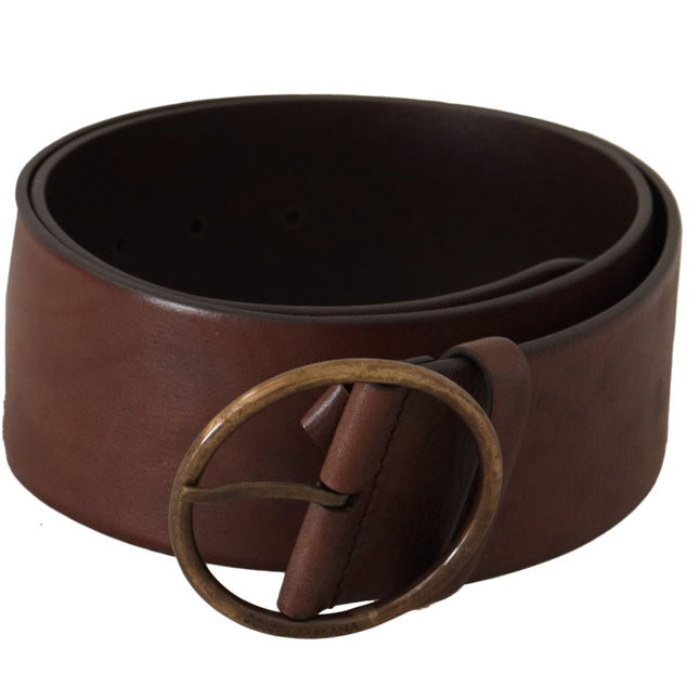 Dolce & Gabbana Dark Brown Wide Waist Leather Metal Round Buckle Belt
