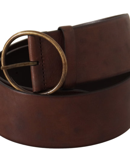 Dolce & Gabbana Dark Brown Wide Waist Leather Metal Round Buckle Belt