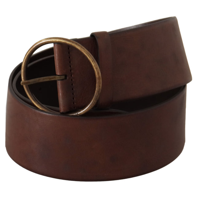 Dolce & Gabbana Dark Brown Wide Waist Leather Metal Round Buckle Belt