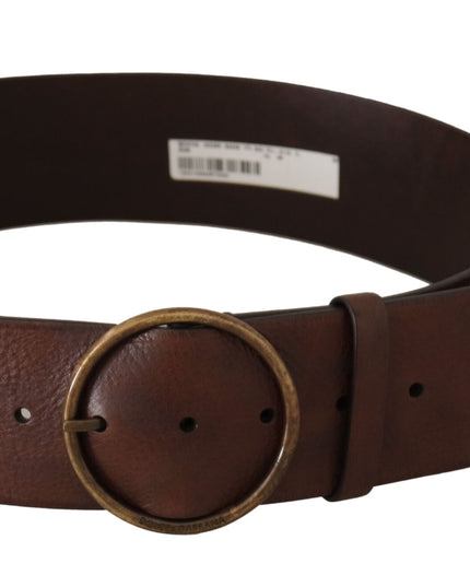 Dolce & Gabbana Dark Brown Wide Waist Leather Metal Round Buckle Belt