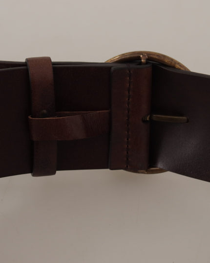 Dolce & Gabbana Dark Brown Wide Waist Leather Metal Round Buckle Belt