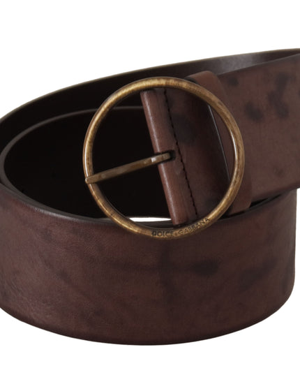 Dolce & Gabbana Dark Brown Wide Calf Leather Logo Round Buckle Belt