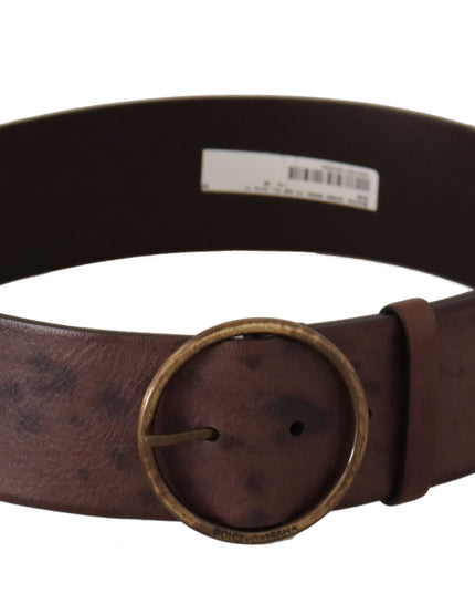 Dolce & Gabbana Dark Brown Wide Calf Leather Logo Round Buckle Belt