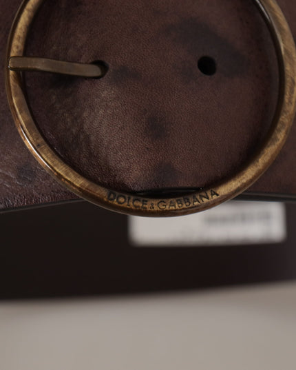 Dolce & Gabbana Dark Brown Wide Calf Leather Logo Round Buckle Belt