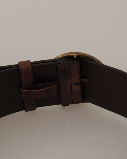 Dolce & Gabbana Dark Brown Wide Calf Leather Logo Round Buckle Belt