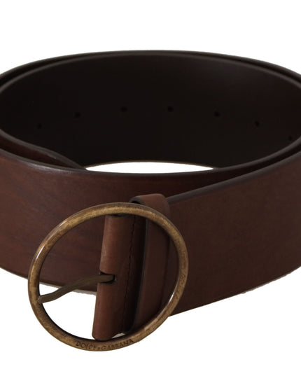 Dolce & Gabbana Brown Leather Wide Waist Logo Metal Round Buckle Belt