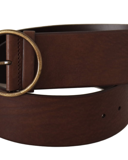 Dolce & Gabbana Brown Leather Wide Waist Logo Metal Round Buckle Belt
