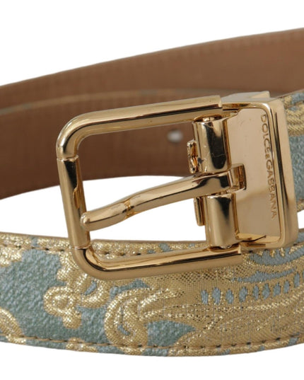 Dolce & Gabbana Blue Leather Jacquard Embossed Gold Metal Buckle Belt