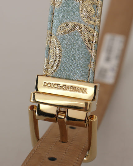 Dolce & Gabbana Blue Leather Jacquard Embossed Gold Metal Buckle Belt