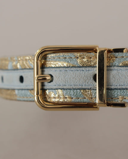 Dolce & Gabbana Blue Leather Jacquard Embossed Gold Metal Buckle Belt
