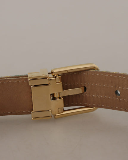 Dolce & Gabbana Blue Leather Jacquard Embossed Gold Metal Buckle Belt