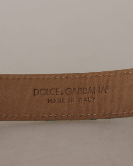 Dolce & Gabbana Blue Leather Jacquard Embossed Gold Metal Buckle Belt