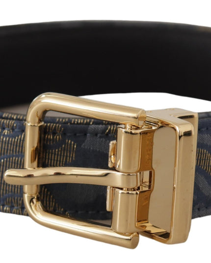 Dolce & Gabbana Navy Blue Jacquard Gold Tone Logo Metal Buckle Belt