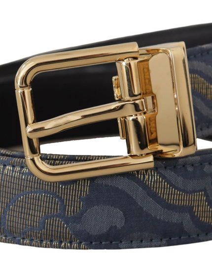 Dolce & Gabbana Navy Blue Jacquard Gold Tone Logo Metal Buckle Belt