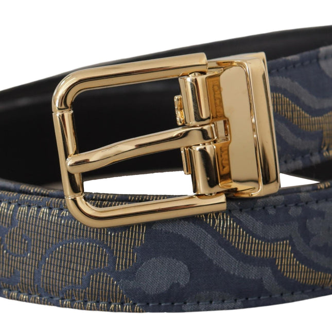Dolce & Gabbana Navy Blue Jacquard Gold Tone Logo Metal Buckle Belt