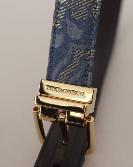 Dolce & Gabbana Navy Blue Jacquard Gold Tone Logo Metal Buckle Belt