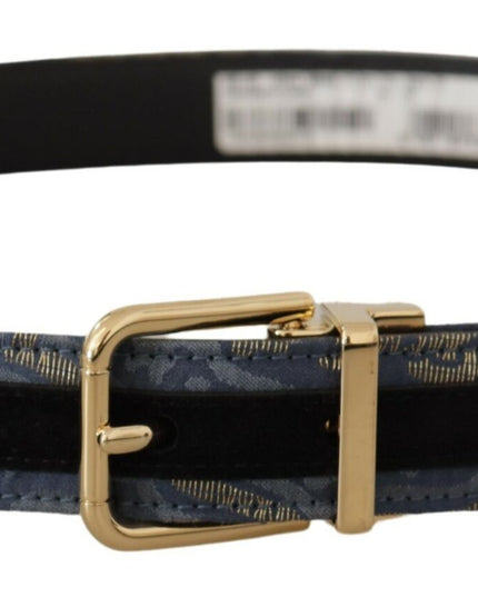 Dolce & Gabbana Navy Blue Jacquard Gold Tone Logo Metal Buckle Belt