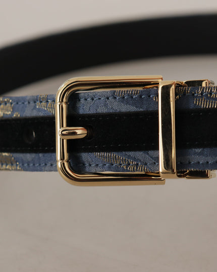 Dolce & Gabbana Navy Blue Jacquard Gold Tone Logo Metal Buckle Belt
