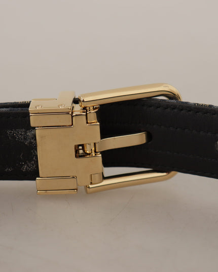 Dolce & Gabbana Navy Blue Jacquard Gold Tone Logo Metal Buckle Belt