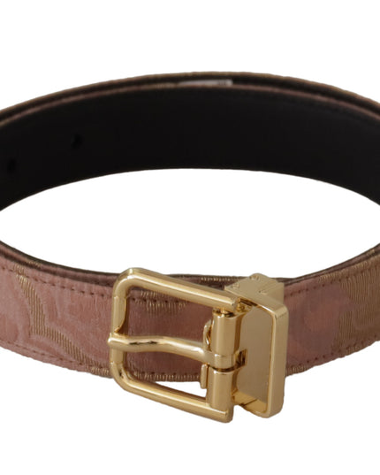 Dolce & Gabbana Rose Gold Leather Logo Engraved Metal Buckle Belt