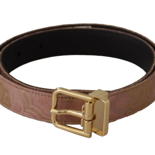 Dolce & Gabbana Rose Gold Leather Logo Engraved Metal Buckle Belt